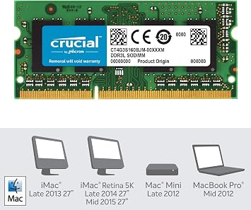 Crucial 4GB, 204-pin SODIMM, DDR3 PC3-12800,