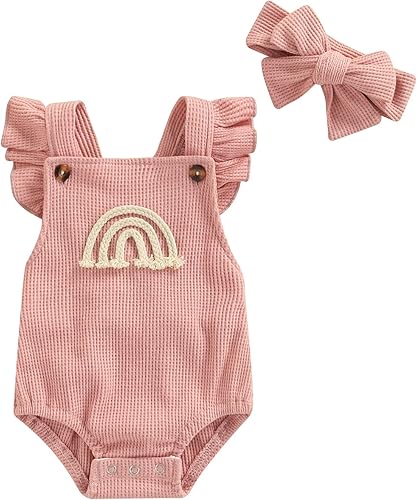 Hnyenmcko Mameluco para bebé recién nacido, con estampado de arco iris, sin mangas, con volantes, sin espalda