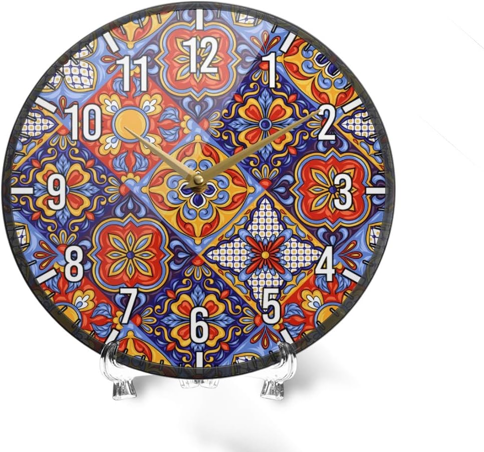 Blueangle Mexican Ceramic Tile Pattern Wall Clock for Living Room Bedroom Office Home Decorations (12 Inch)