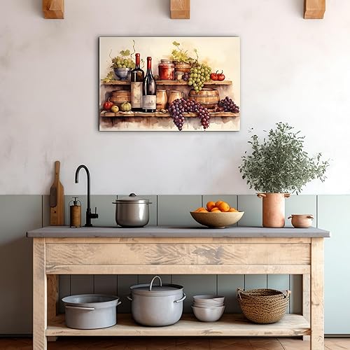Miniatura 175 de Hzddty Lienzo decorativo para pared, diseño rústico de cocina, vino tinto y pan, cuadros de comida para decoración de pared, impresiones de pintura