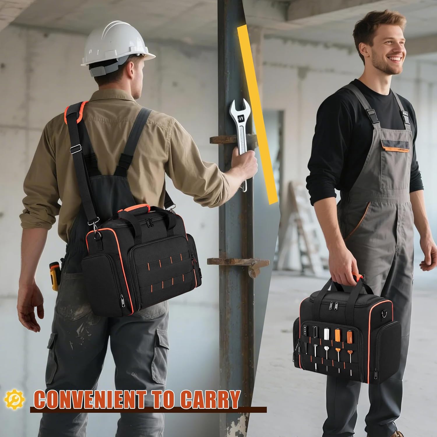 Tool Bag with 3 Removable Cases, 2 Layers Tool Tote for Hand Tools, Black with Red Binding - Image 5