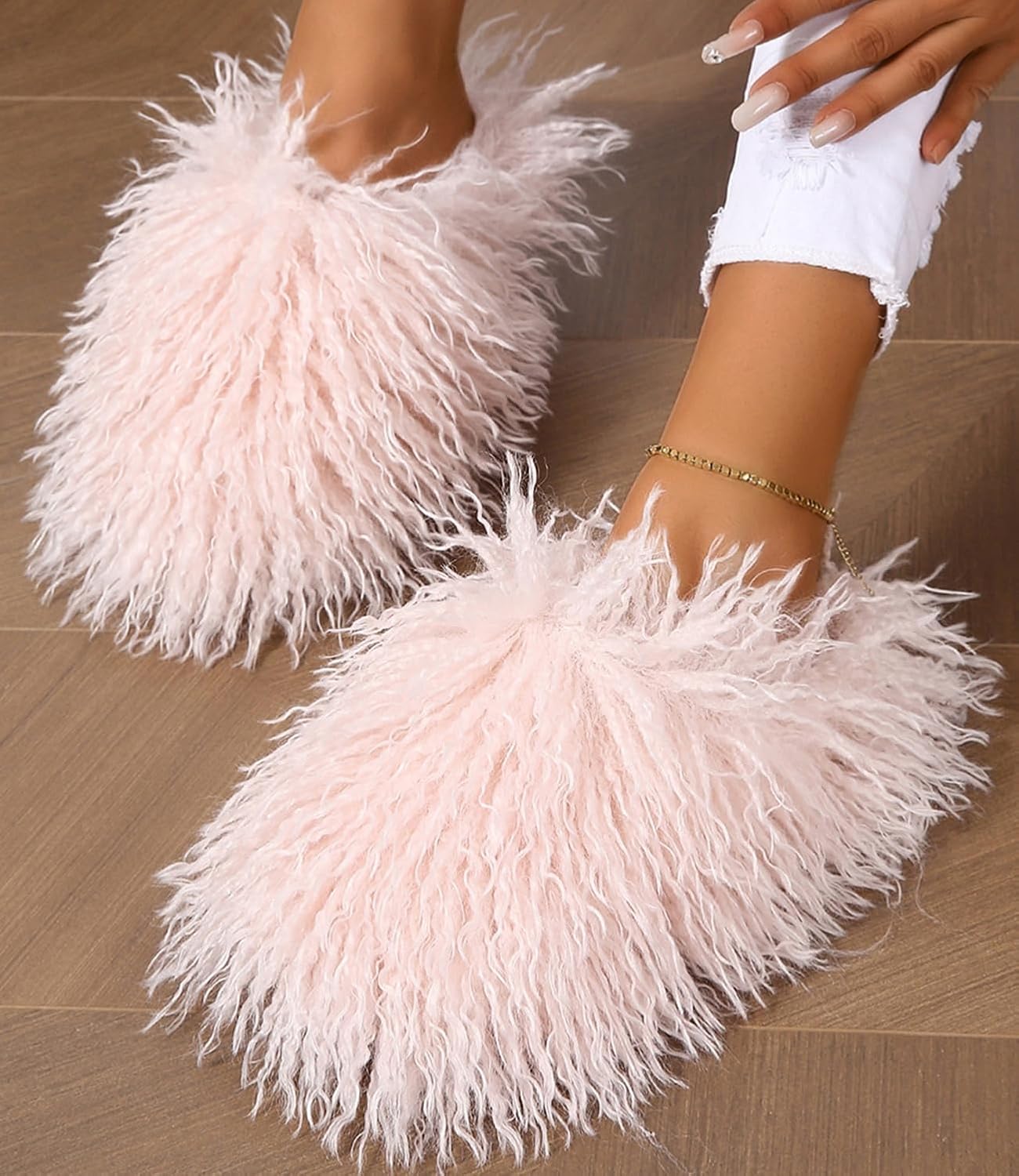 YESBOR Women's Men's Faux Fur House Slippers Fuzzy Fluffy Winter Warm Indoor Flat Slippers