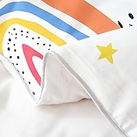 Vista 5 de Funda de edredón de 100 % algodón natural con diseño de arco iris, diseño de rayas coloridas, tamaño individual con 1 funda de almohada, estampado