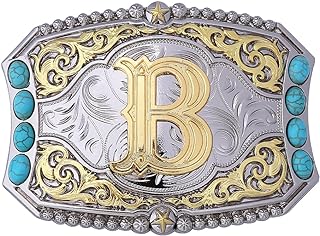 Btilasif Turquoise Belt Buckle Western Cowboy Rodeo Initial Letters ABCDEFG to Z Belt Buckle