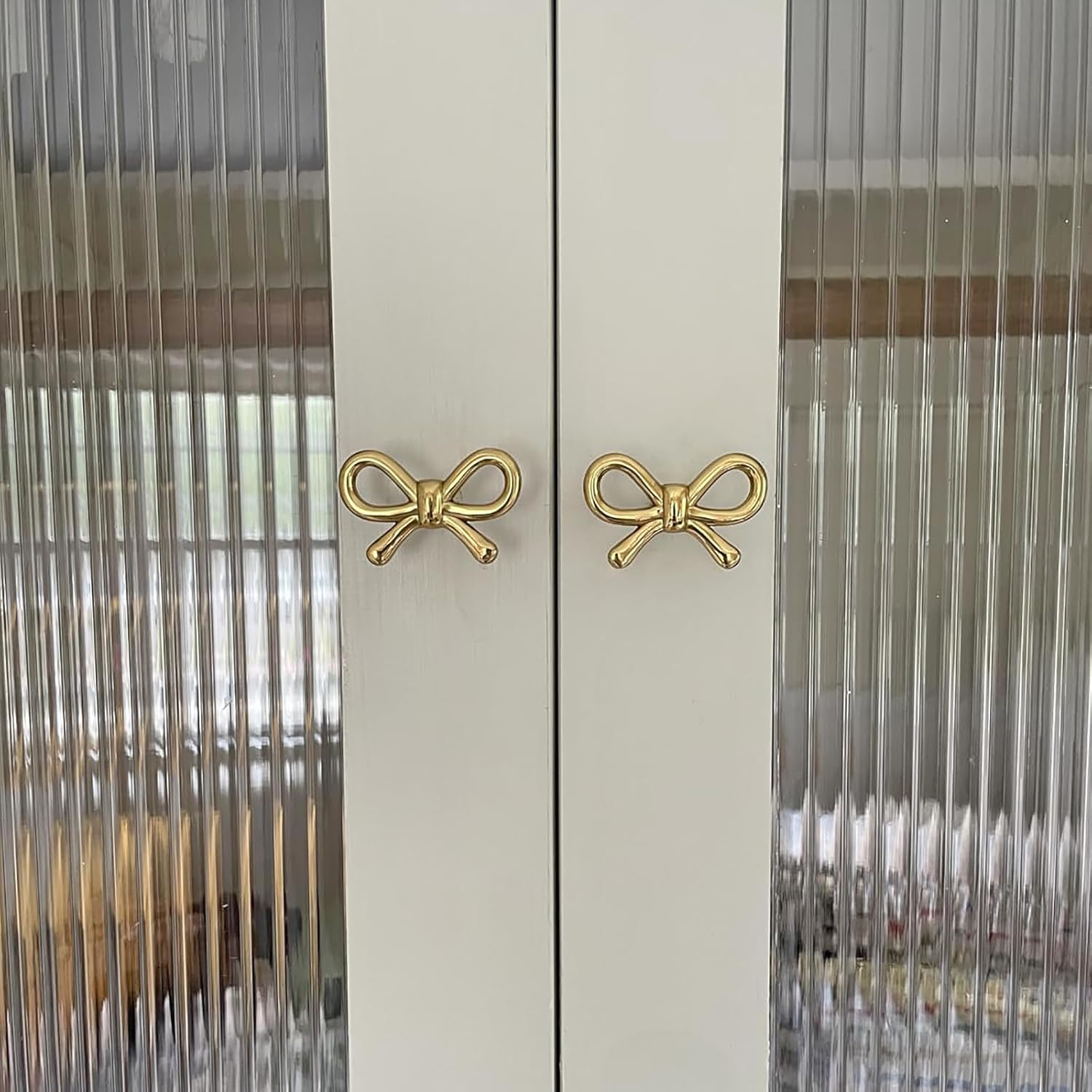 8 Pack Solid Brass Bow Drawer Knobs, Gold Bow Knobs for Kitchen Cabinet Hardware, Vintage Vanity Dresser Pulls, Nursery Kids Home Bedroom Creative Tie Decorative Handles (Brass Bow)