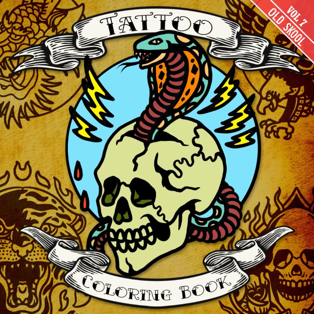 Livre de coloriage tatouage Volume 7 Old Skool avec mantras inspirants