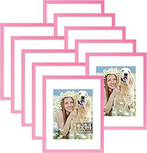 decorUhome 11x14 Picture Frame Set of 10, Display Photos 8x10 with Mat or 11x14 Unmatted for Picture Frames Collage Wall Decor, Pink