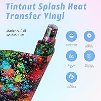 Vista 2 de Tintnut Splash Rollo de vinilo de transferencia de calor, 12 pulgadas x 5 pies, tinta de acuarela multicolor con estampado de tinta HTV
