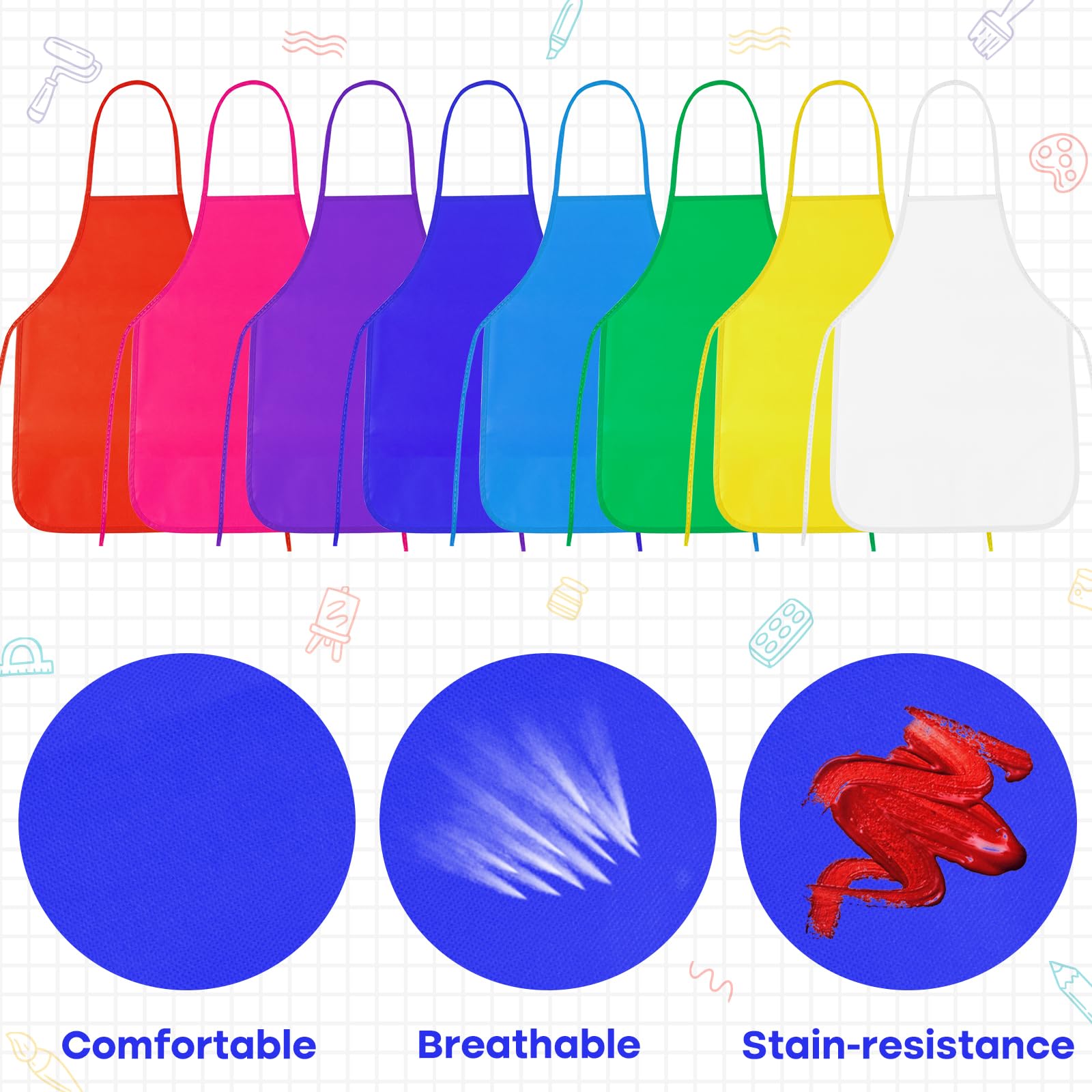 PLULON 8 Pcs Kids Apron Painting Aprons, Kids Aprons for Painting Art Apron Smocks Bulk for Art Activity Craft Home Kitchen Classroom Party Supplies - Image 3