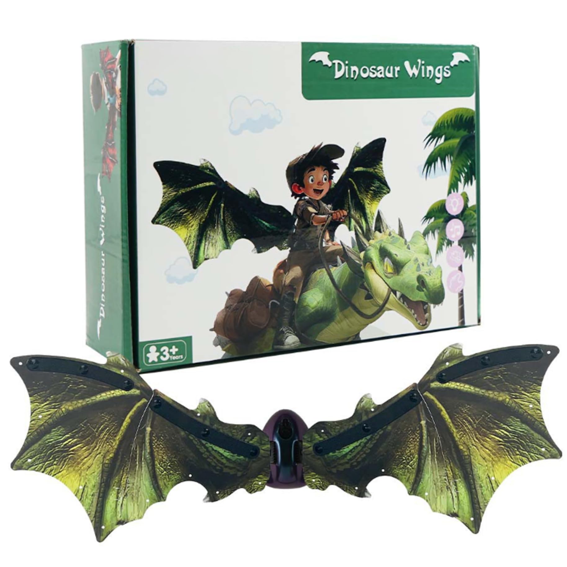 Decorazioni di Halloween, Ala di Drago per Bambini Costume Realistico da Drago Verde con Ala Luce e Movimento Alimentato a Batteria Costumi da Vestire per Halloween, Palcoscenico, Feste