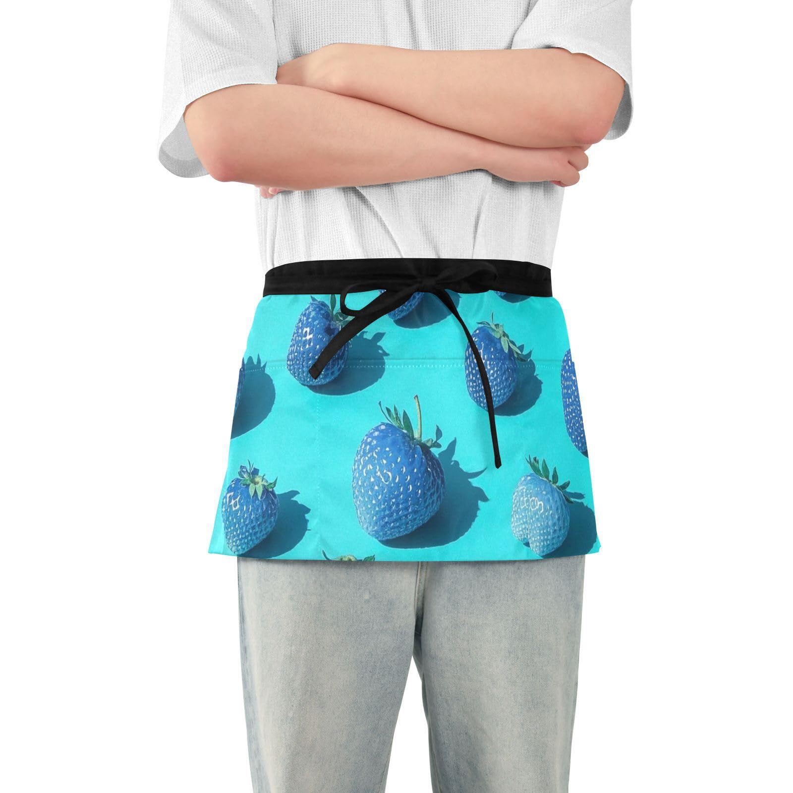 FASHON&FASCIN Server Apron with Pockets Waist Aprons Half Waitress Apron Strawberry Design for Gardening Restaurant,Multi8