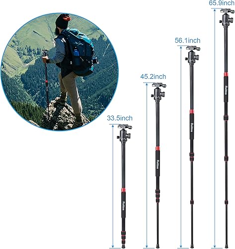 Miniatura 4 de Trípode para cámara, soporte de trípode para cámara de 64 pulgadas, trípodes DSLR y monopiés, trípode de viaje resistente para prismáticos,