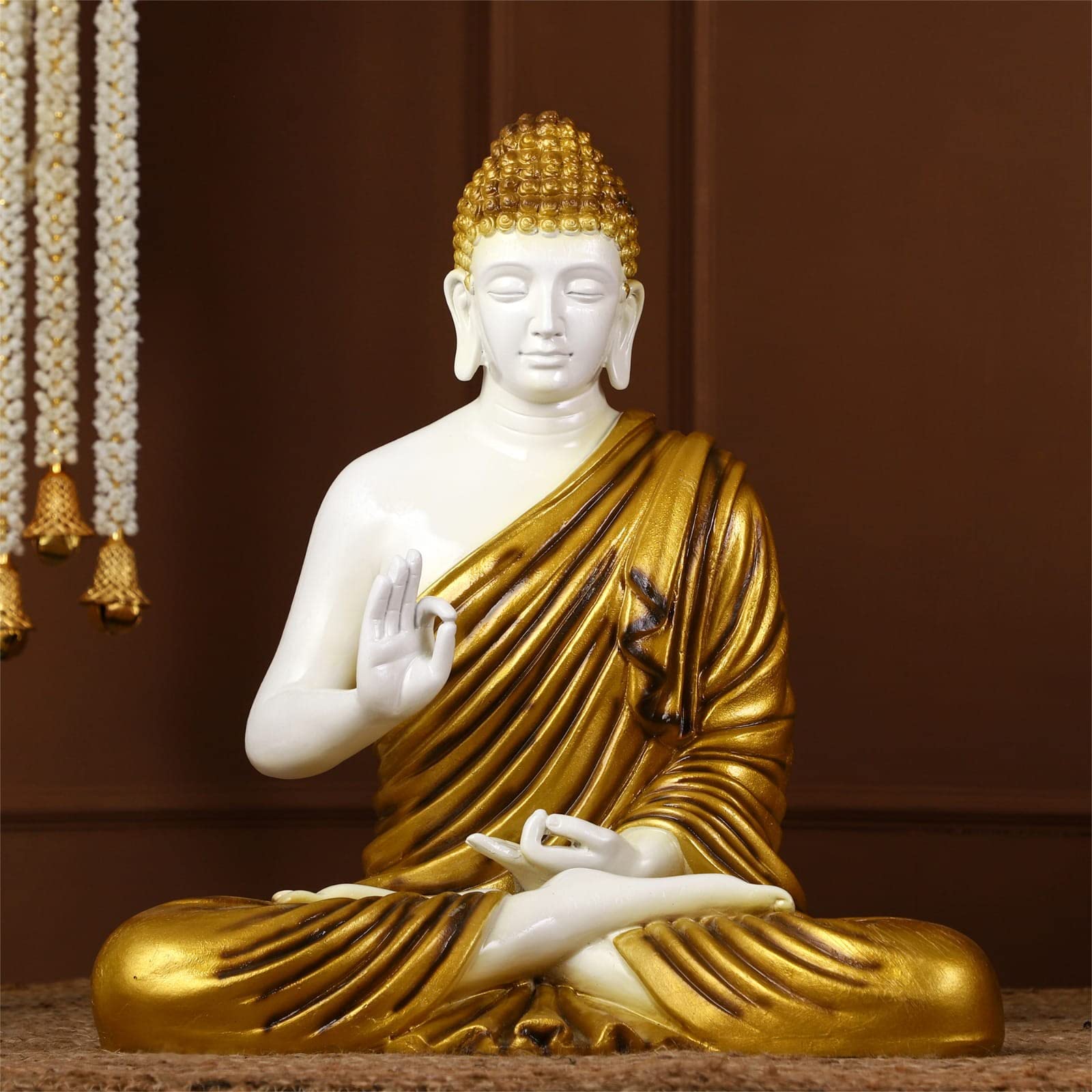 2 Feet Buddha Statue for Home Decor Big Size Idols Living Room Door Entrance Decoration Items Decorative Showpiece, 2FT (2 Feet White & Golden)