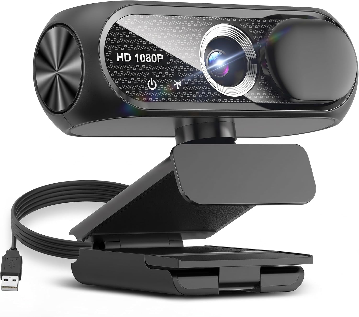 1080P HD Webcam with Rotatable Tripod and Mic, Noise Cancellation, Privacy Cover, Wide-Angle Lens, Auto Light Correction, Plug & Play USB Webcam for Laptop, Desktop, PC, Mac, Zoom, Skype, Streaming