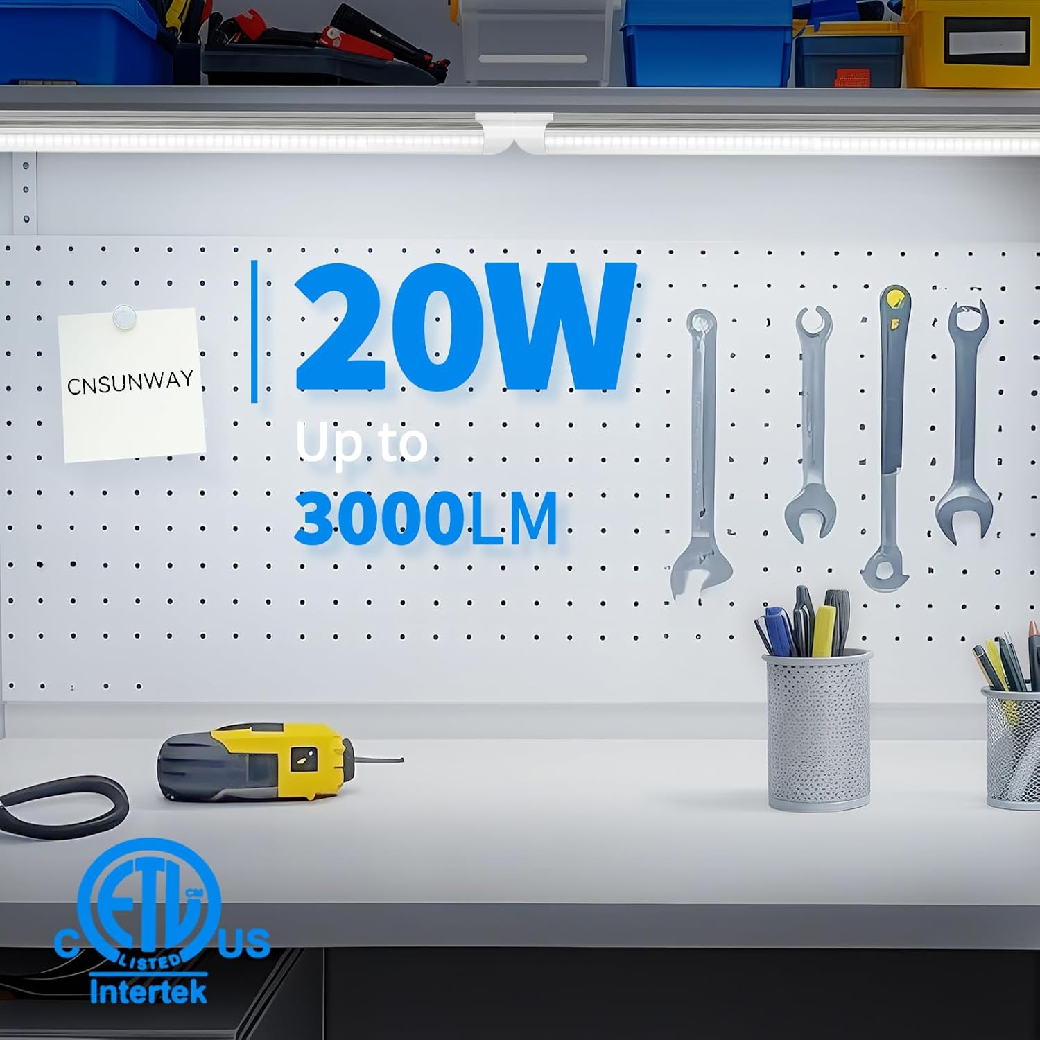 CNSUNWAY LED Shop Lights 2FT, 20W 5000K Daylight White Under Cabinet Lighting, V-Shaped Linkable T8 Tube Light Fixtures, Shop Light for Workbench, Kitchen, Workshop, ETL Listed(6 Pack)