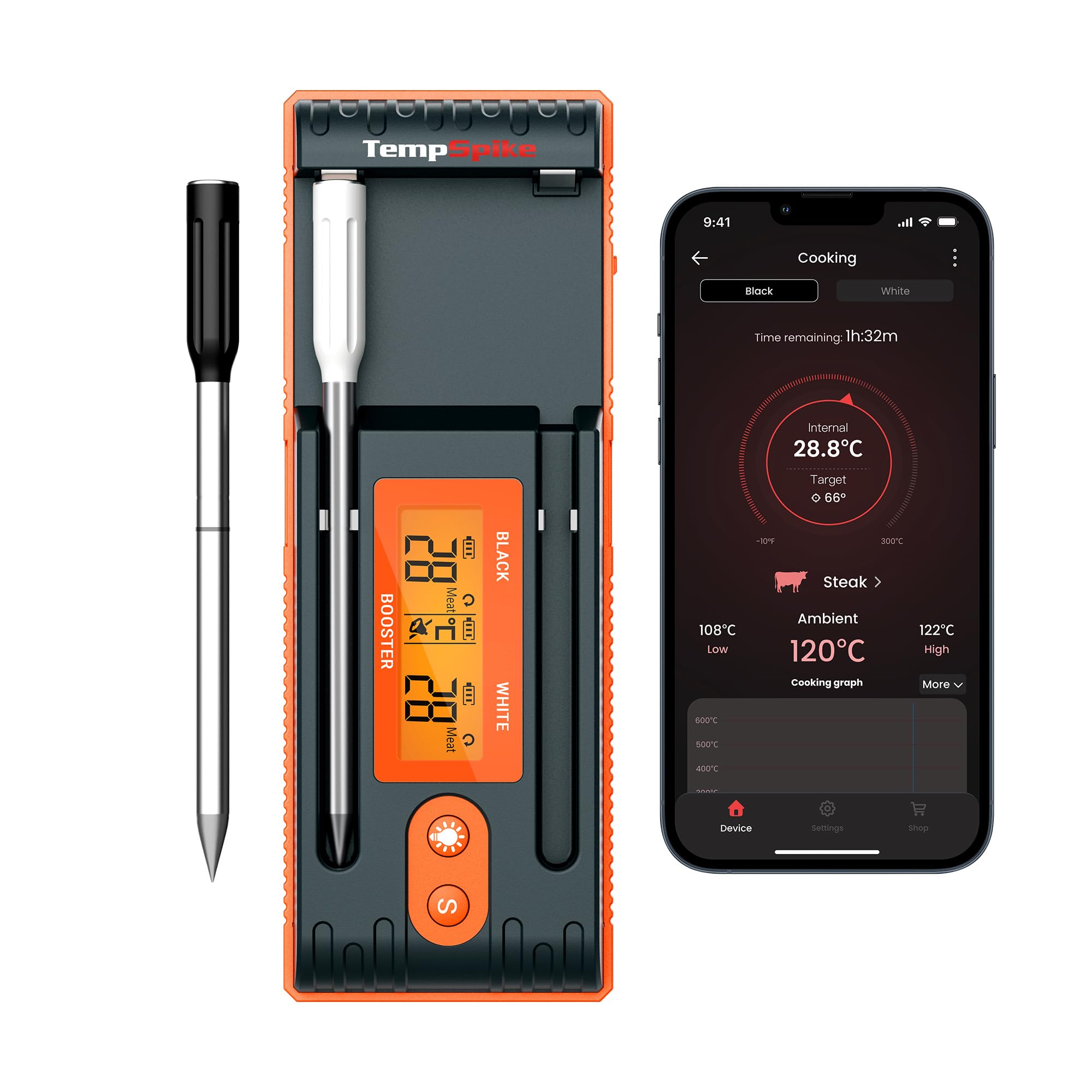 ThermoPro TempPro 150m Thermometre Cuisine Sans Fil avec 2 Sondes à Viande, Thermometre Cuisson Bluetooth avec Booster LCD Amélioré, Thermomètre à Viande pour Friteuses à Air, BBQ, Four, Fumoir