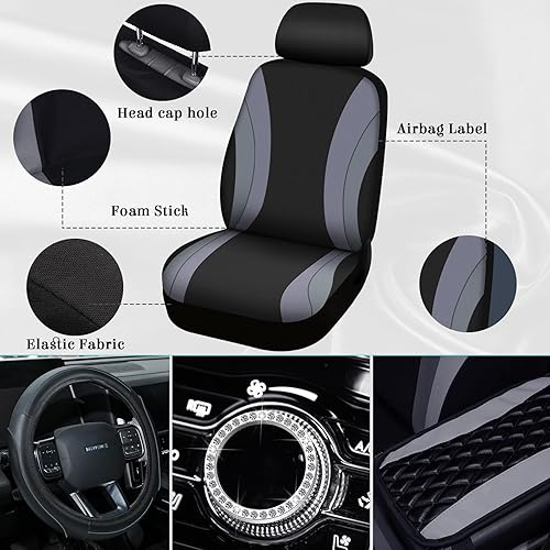 Miniatura 4 de Fabbay Juego completo de 21 fundas de asiento de automóvil, fundas para volante, funda para reposabrazos de cinturón de seguridad, fundas para