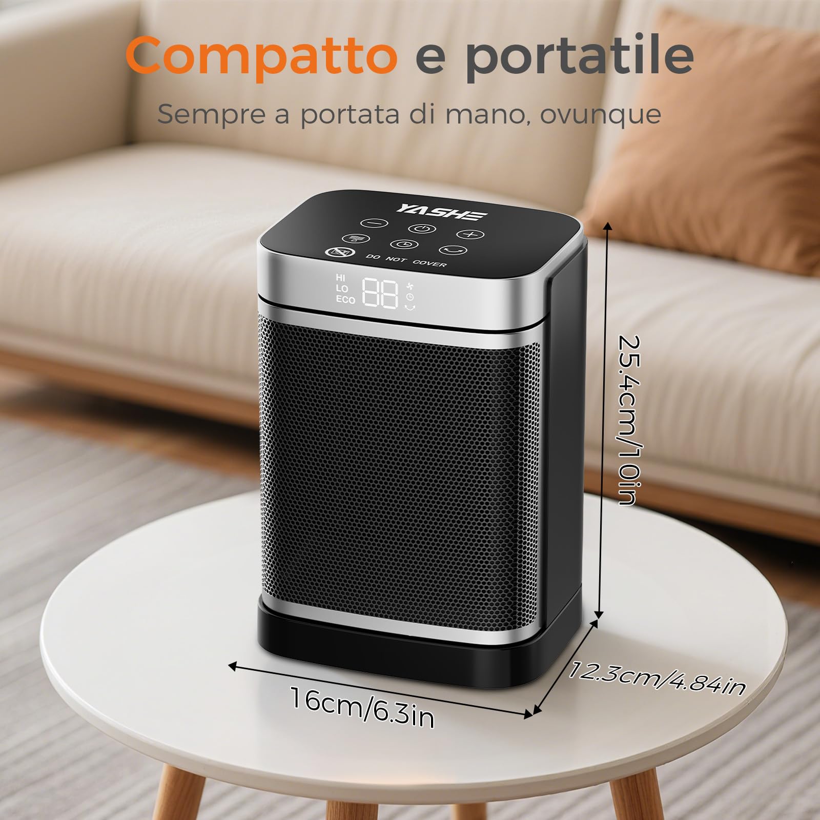 YASHE Stufa Elettrica 1500W, Termoventilatore Portatile PTC per Interni con Telecomando, Termostato, Modalità ECO, Oscillazione 70°, Timer 12H, Stufetta Sicura e Silenziosa per Casa Ufficio