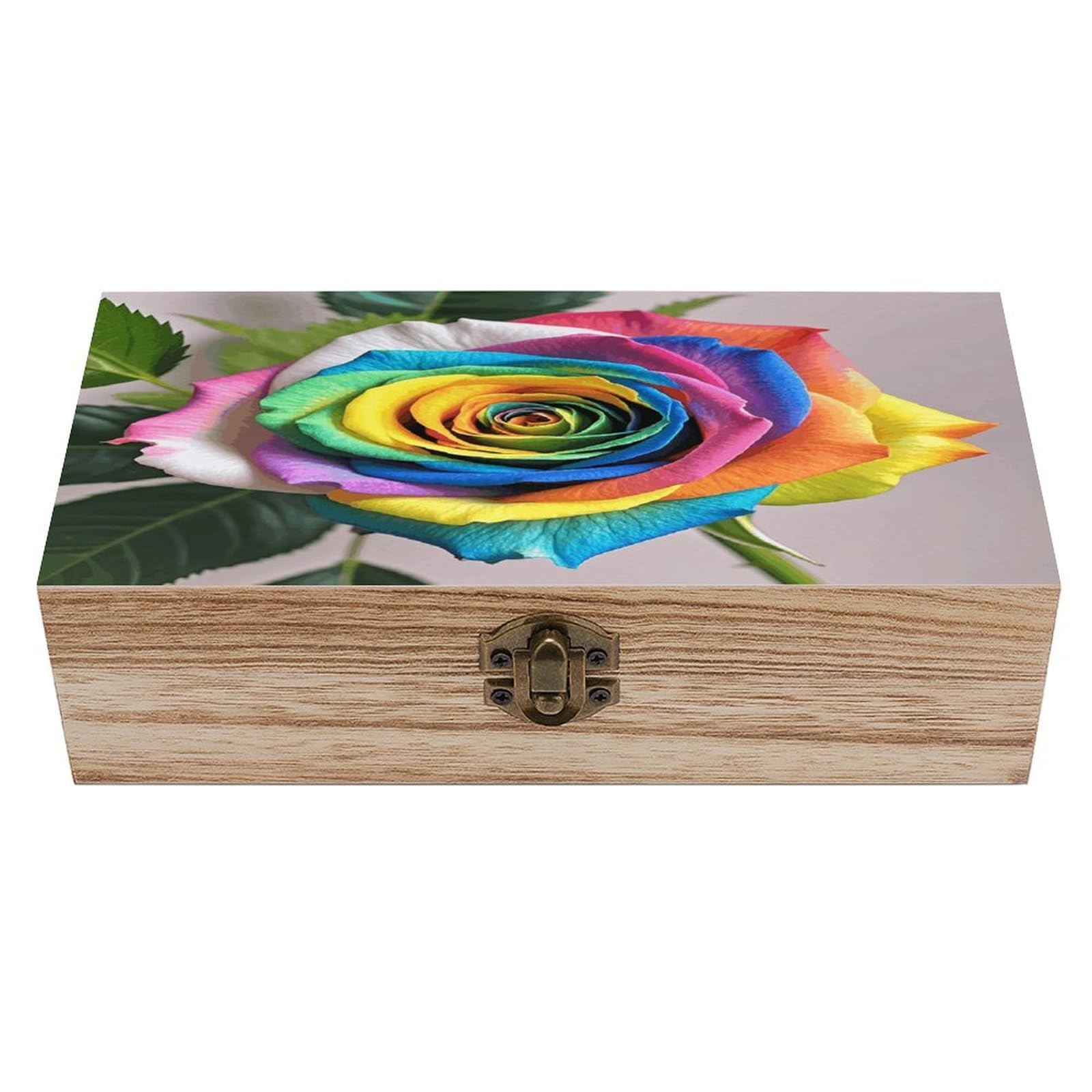 asbwuo Rainbow Rose Wood Keepsake Box Wooden Box with Hinged Lid