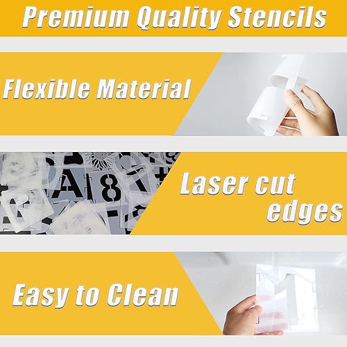 Miniatura 4 de 46 plantillas de letras con números de símbolos para manualidades, plantillas de alfabeto reutilizables que se entrelazan para pintar sobre madera,