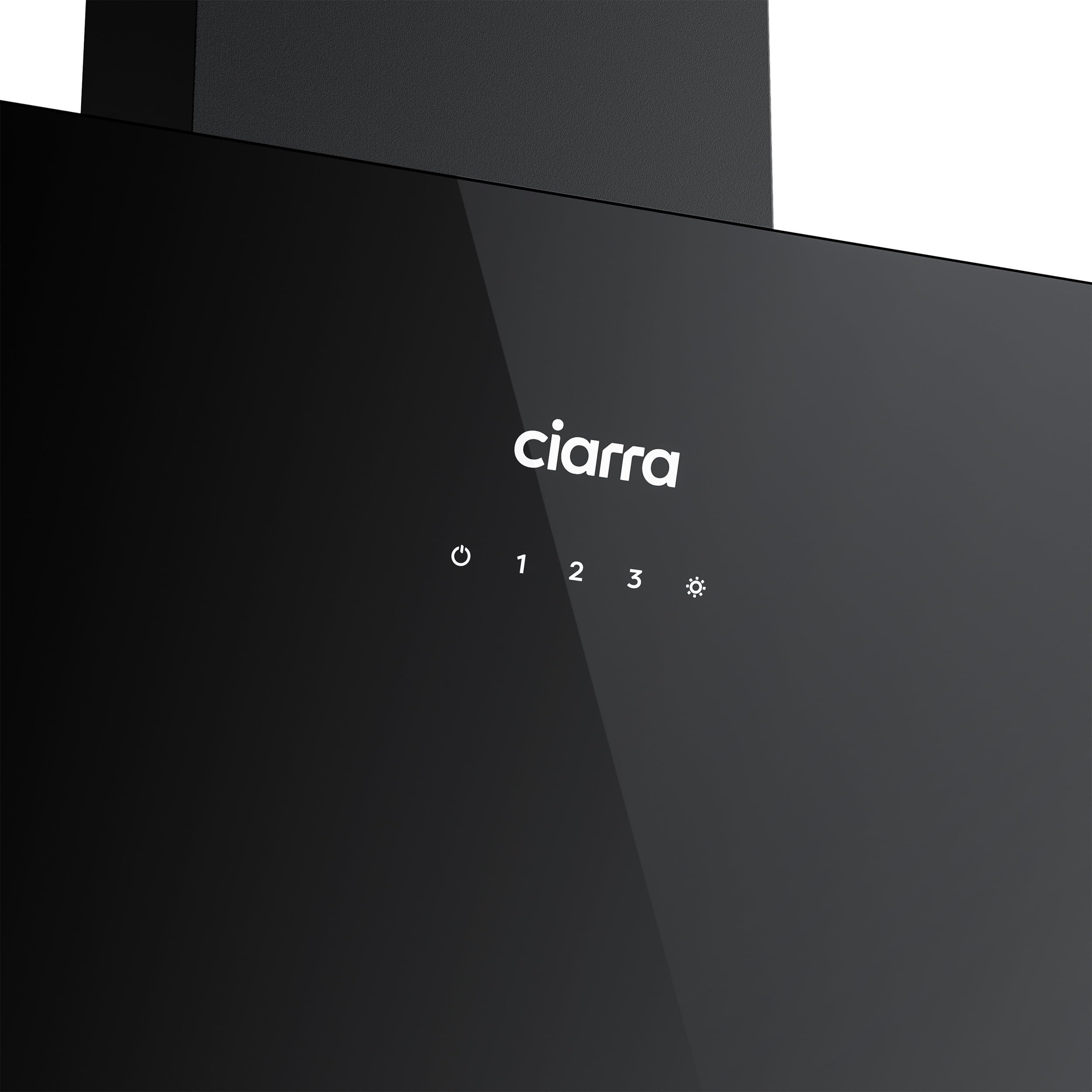 CIARRA CBCB6765C A++ okap kuchenny, 60 cm, obieg bez głowicy, 350 m³/h, z filtrem z węglem aktywnym CBCF002X2, 3 poziomy mocy, montaż ścienny, okap wyciągowy do kuchni, czarny