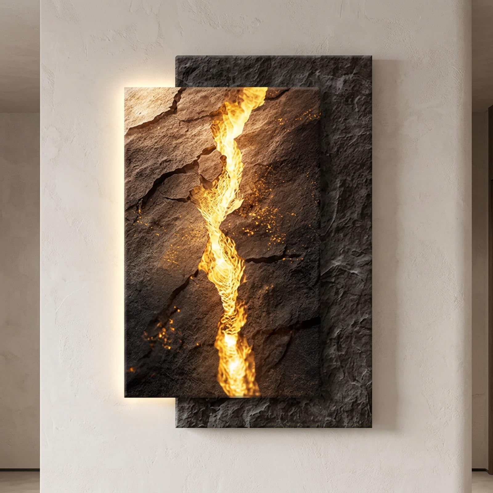 Zhiyuanfurn A 3D Sandstone Wall Rt With Led Lighting, Modern Bstract Wall Decor