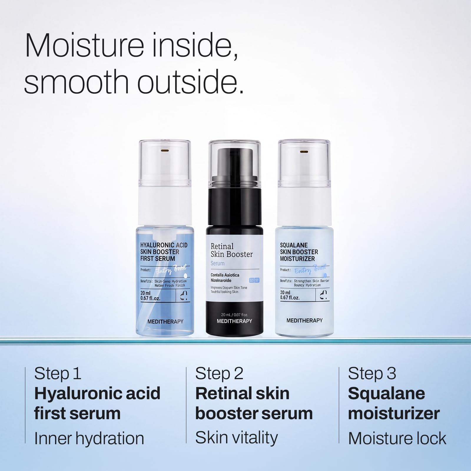 MEDITHERAPY Gentle Boost Korean Skincare Kit with Retinal, Hyaluronic Acid & Squalane