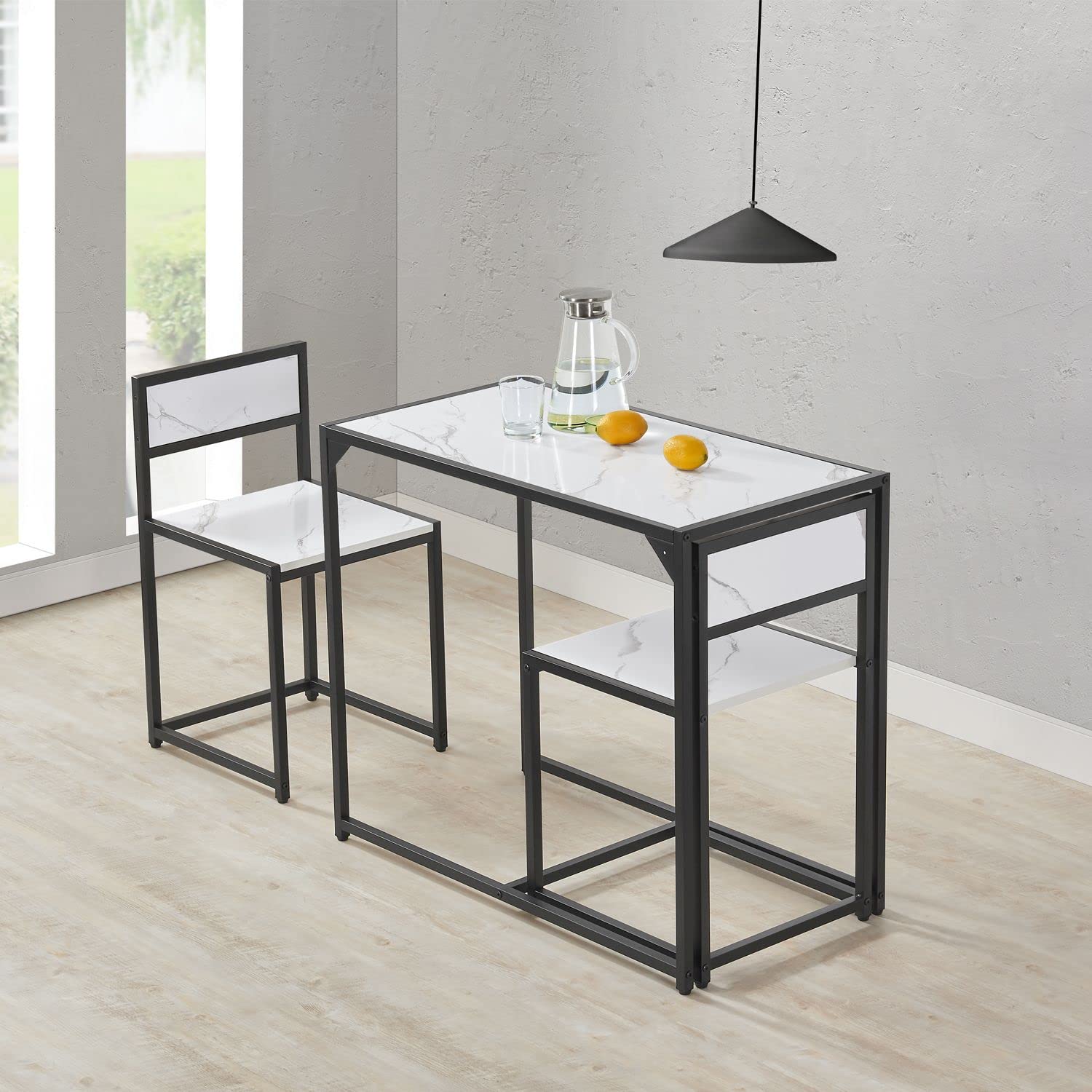 Set Tavolo E 4 Sedie Da Pranzo Dalya - Moderno In Nero Con Piano In Vetro E Struttura In Acciaio - Foto 6