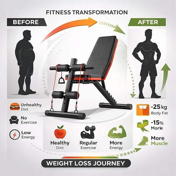Adjustable Weight Bench Foldable Heavy Duty 600lb Capacity Incline Decline Flat Bench for Home Gym Full Body Strength Training
