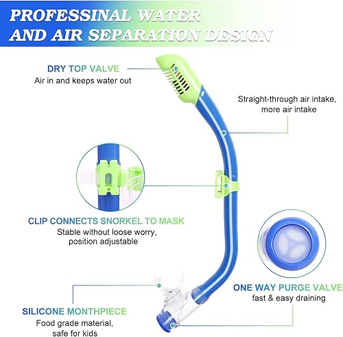 Miniatura 4 de Snorkeling Gear for Kids Ages 5-15, 4 in 1 Mask Fins Snorkel Set with HD Tempered Glass Panoramic View Anti-Fog Mask, Dry Top Snorkel, Adjustable
