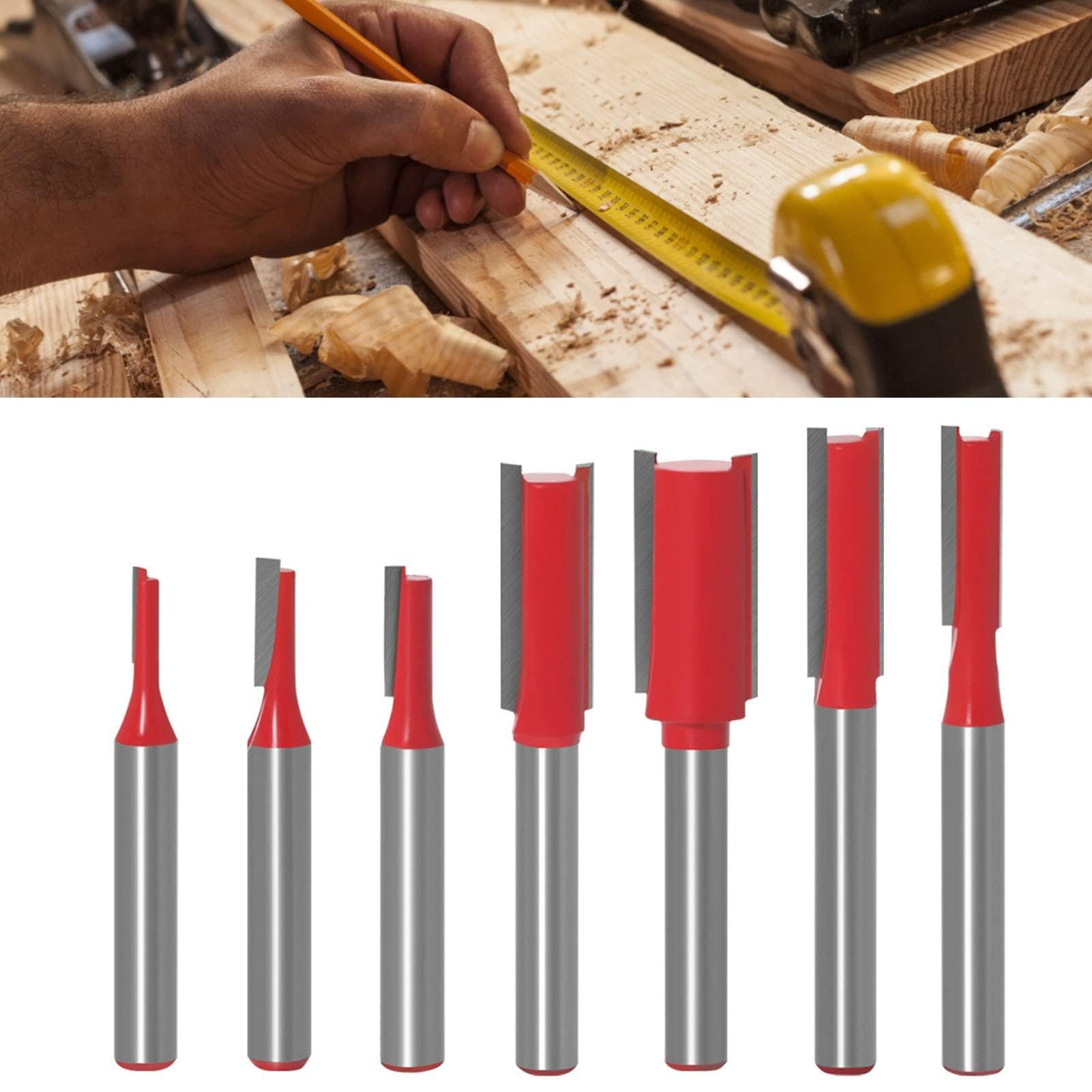 7 Pezzi Punte per Fresatura a Filo Punte per Fresatura a Doppio Flauto Punte per Fresatura Diritta con Gambo da 6mm per Scanalatura della Lavorazione del Legno