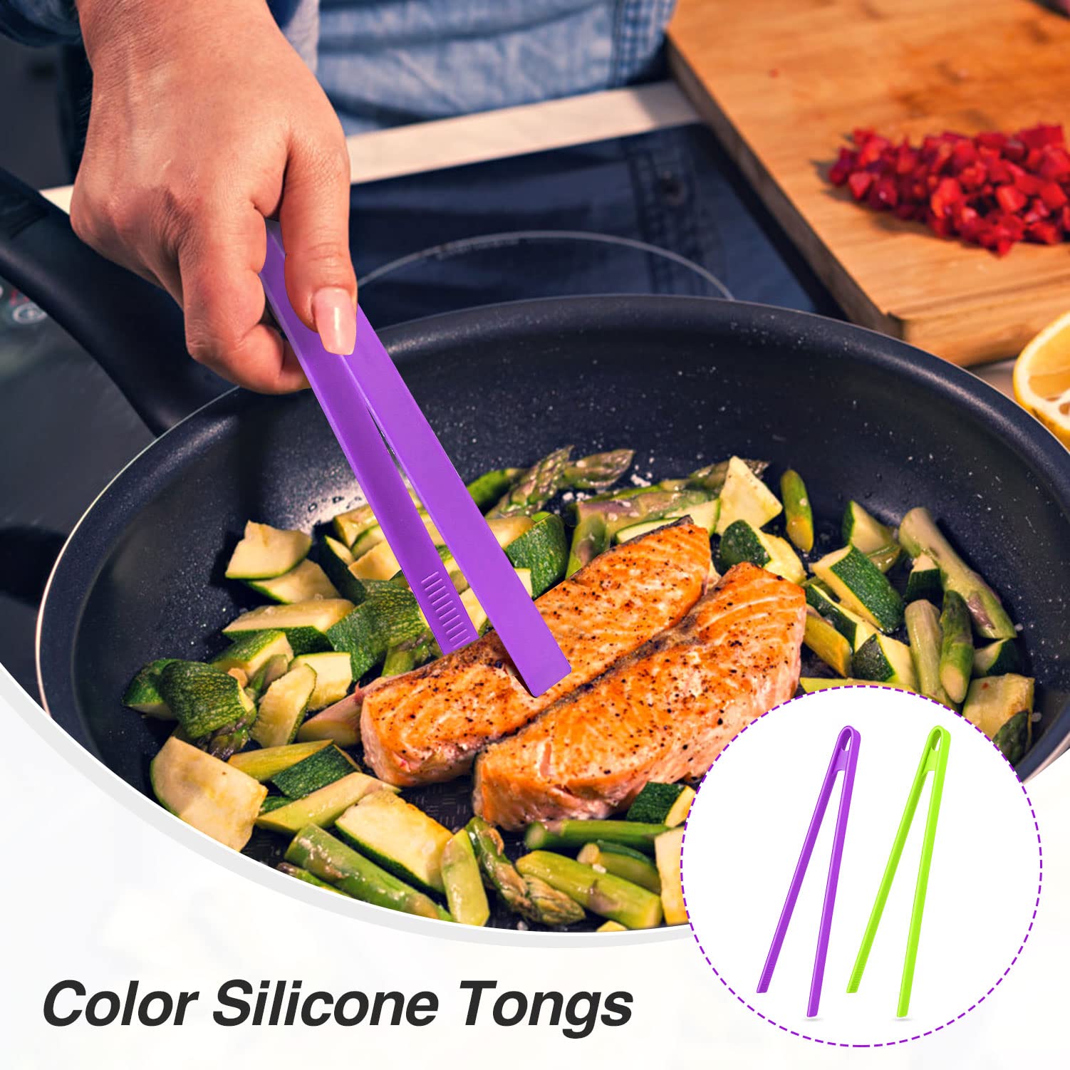 2 stuks siliconen onderzetter tang 11,8 inch voor koken siliconen tang niet-stick siliconen voedsel tang keukengerei hittebestendig BBQ grillen tang voor pan gebakken biefstuk en broodrooster (groen, paars