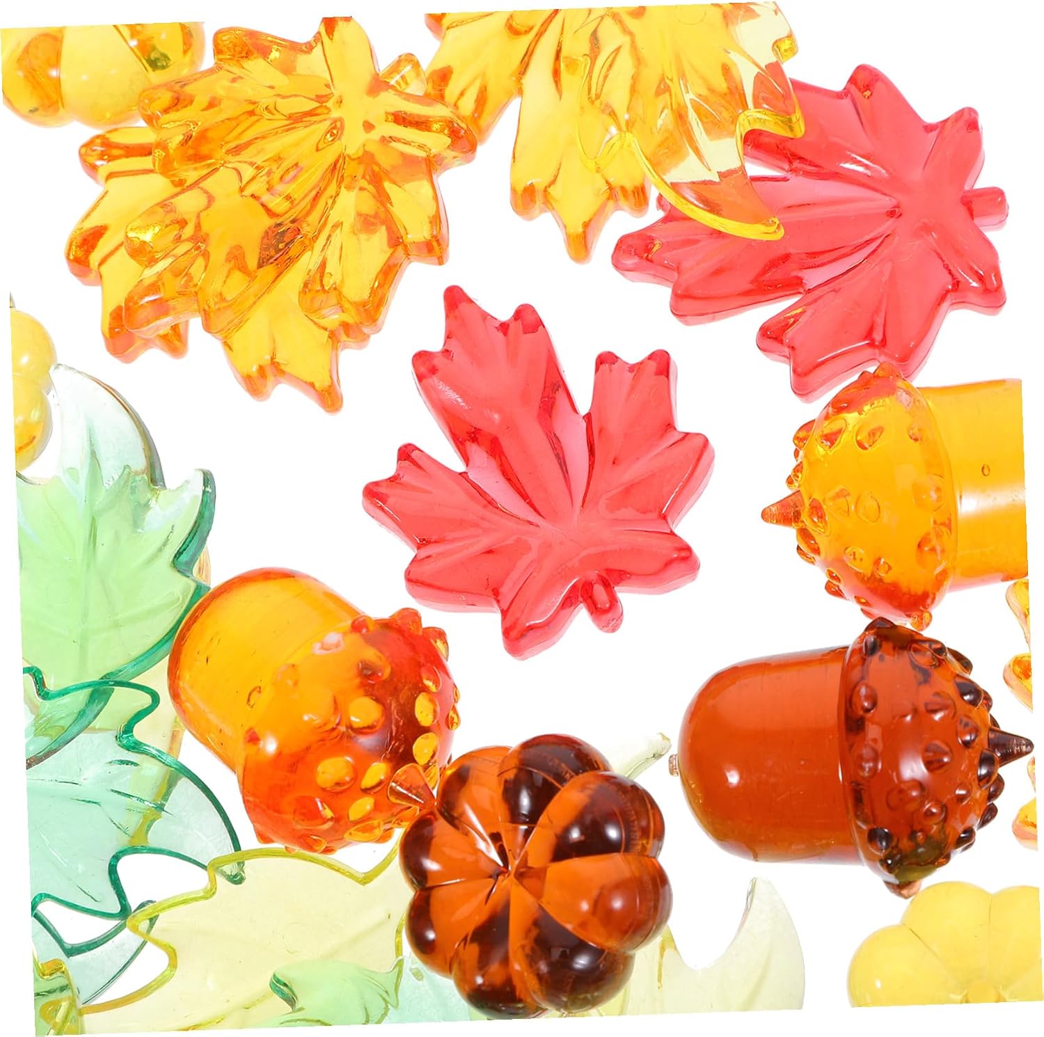 100pcs Acrylic Fall Decorations Set Mini Pumpkins Acorns Maple Leaves Vase Fillers for Thanksgiving Table Centerpieces and Home Decor with Vivid Seasonal Colors and Sparkling