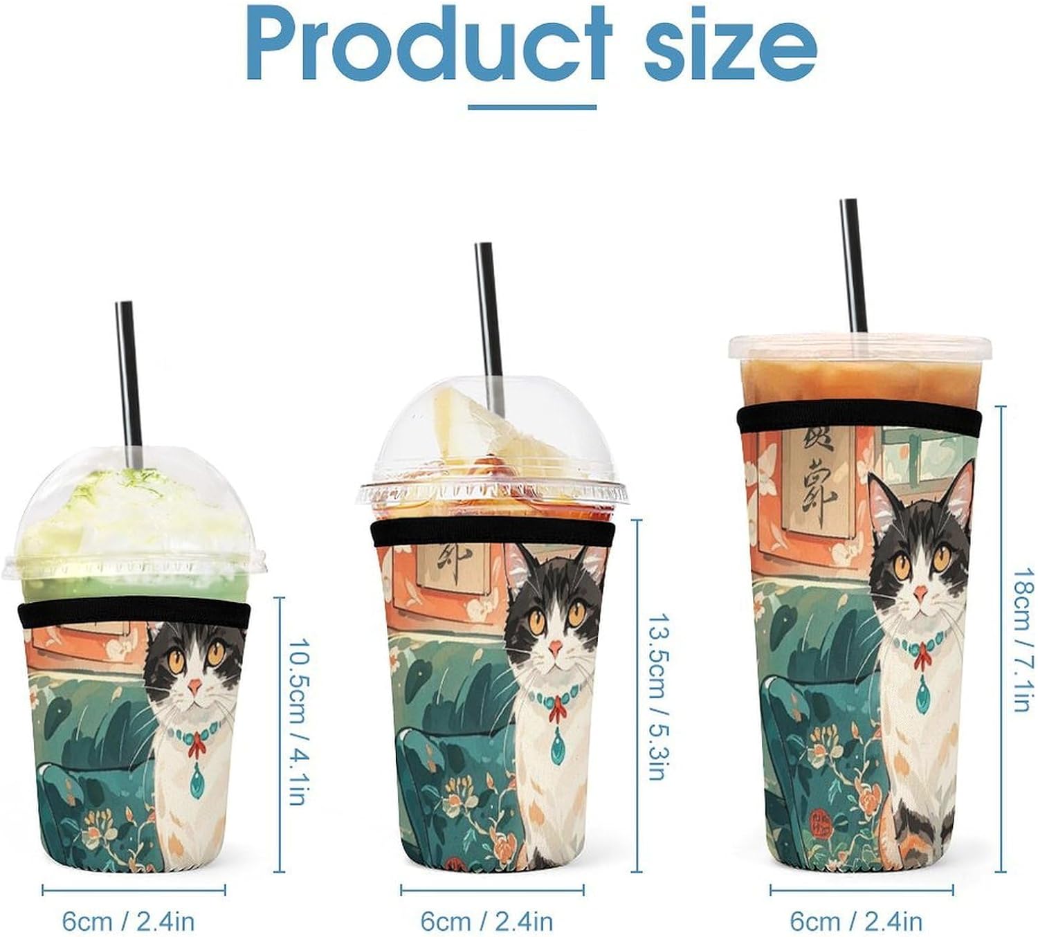 3 Pack Neoprene Cup Sleeves, Stretchy Reusable Drink Cup Cover Universal