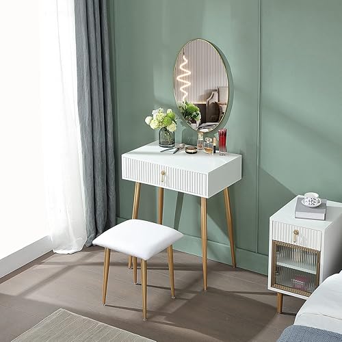 Miniatura 3 de LUMIAX Escritorio blanco con cajones, mesa de maquillaje con almacenamiento, tocador (sin espejo ni taburete) (23 pulgadas)