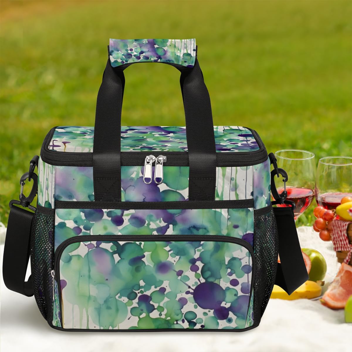 Multi Color Dots Insulated Picnic Backpack Lunch Box for Women Men Picnic Basket Tote Lunch Bag Picnic Bag Portable Lunch Bags for Picnic, Beach, Work, Trip,Office, Camp Colorful Ink Splashes