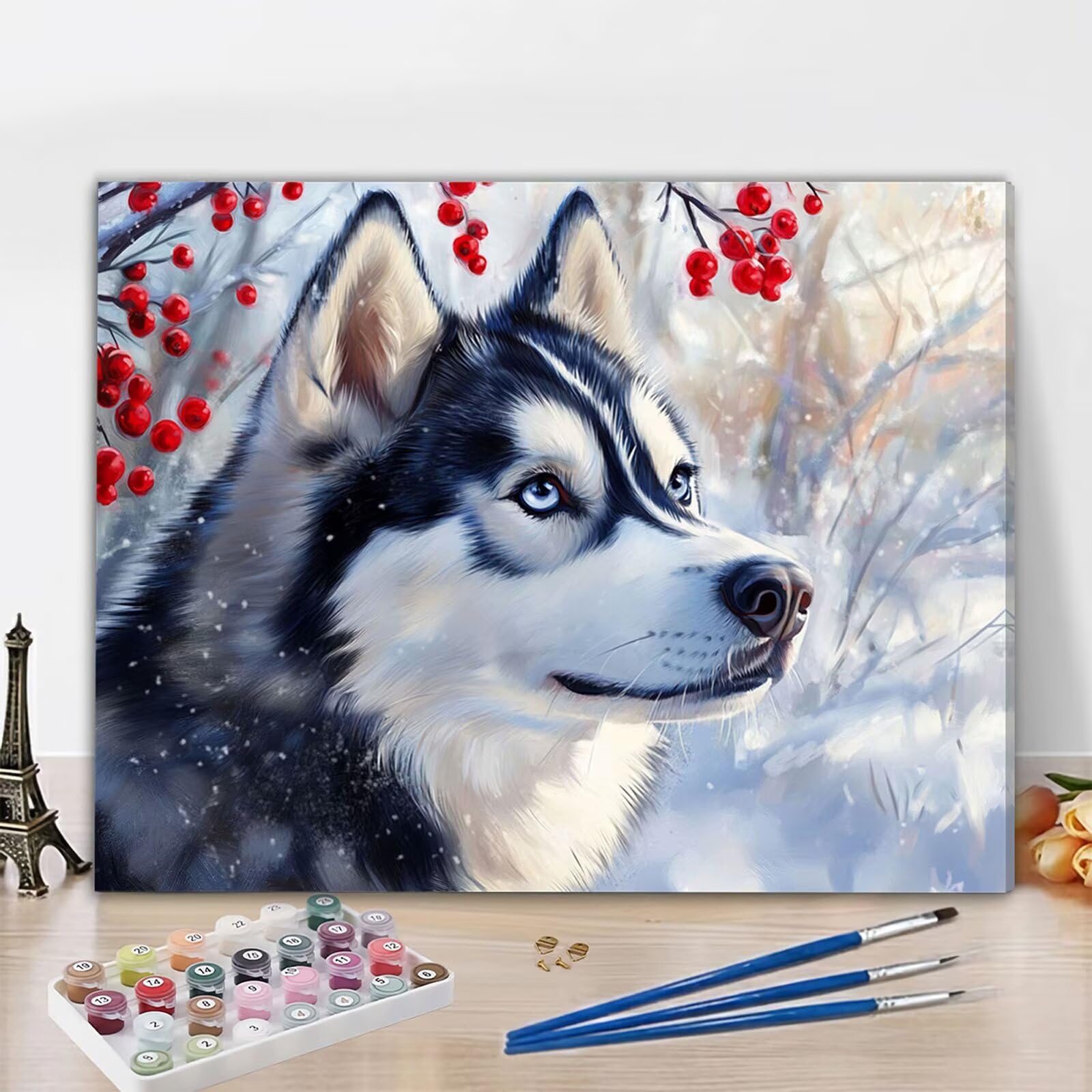 Dipingere con i Numeri Adulti Animale Dipingere con i Numeri Inverno Paint by Numbers Hobby Creativi Adulti Fai Da Te Tela di Pittura a Olio Kit, Decorazioni Donna Regalo 60x80cm Senza Cornice Y3-569