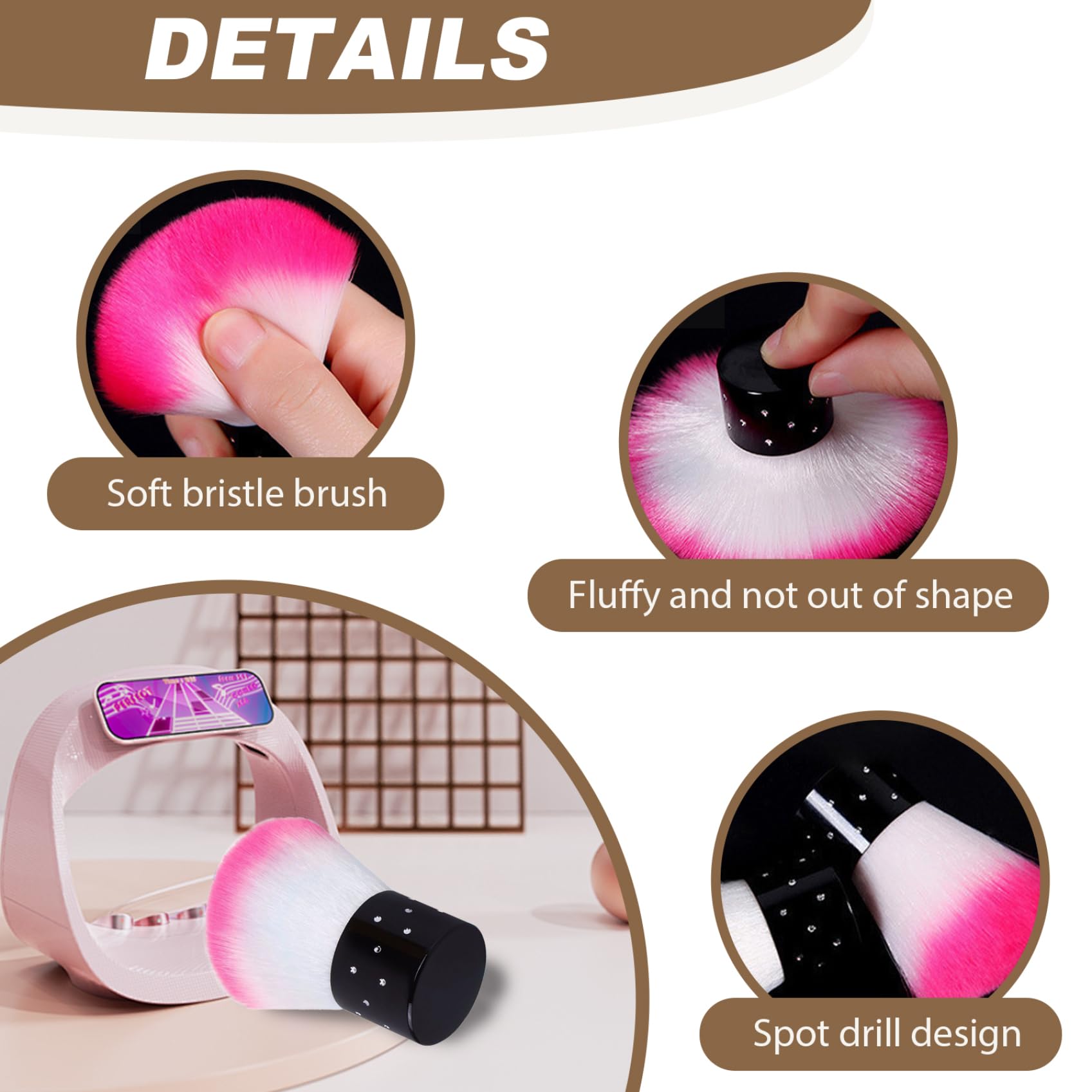 2 pennelli per polvere per unghie, testina per polvere fine morbida e confortevole per unghie, nail art da 1, 6x2, 5 pollici, spolverino facile da usare per spolverino per trucco da donna