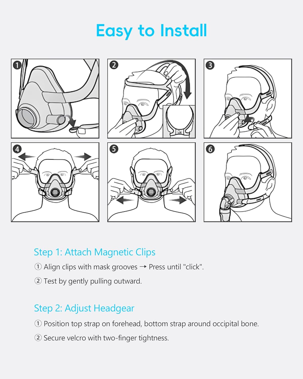 CPAP Headgear Replacement for AirFit/AirTouch F20 - Comfortable & Durable Strap with Clips, Adjustable Design for Full Face Masks (Standard/Blue) - Image 7