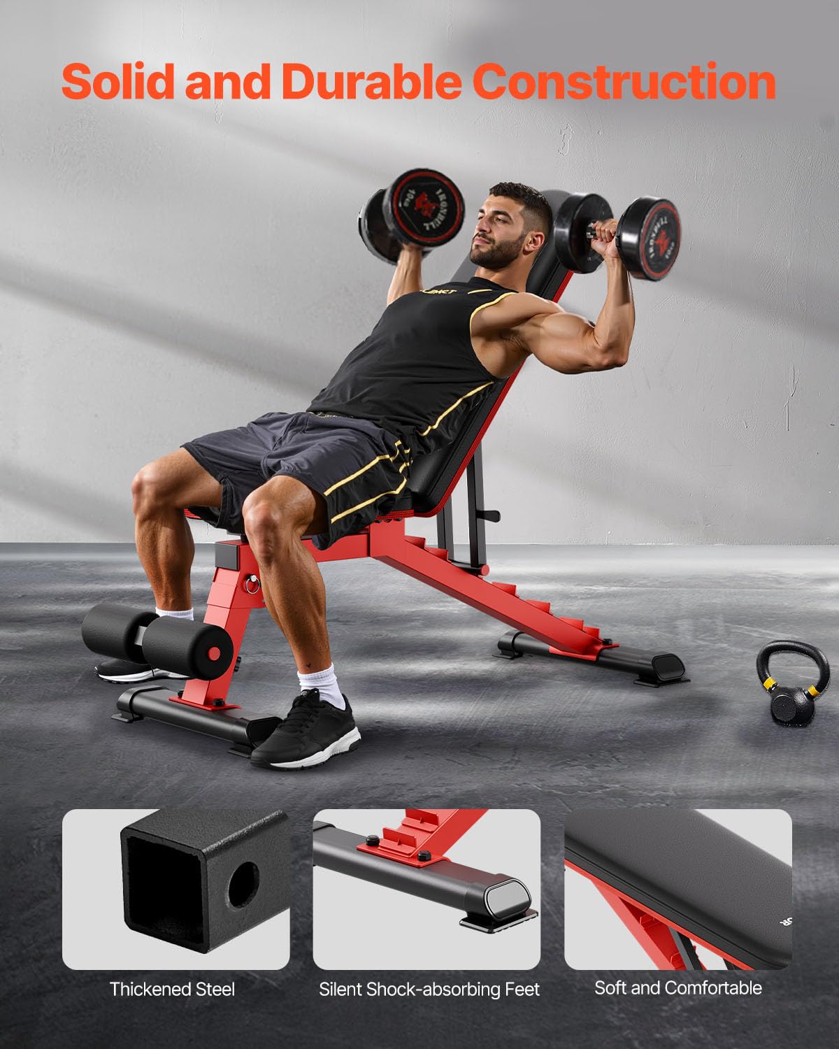 Weight Bench, 1200lbs Heavy Duty Stable Weight Bench Press for Full Body Workout, Adjustable Exercise Sit up Bench for Home Gym Strength Training, Flat Bench with Quick Folding & Fast Adjustment