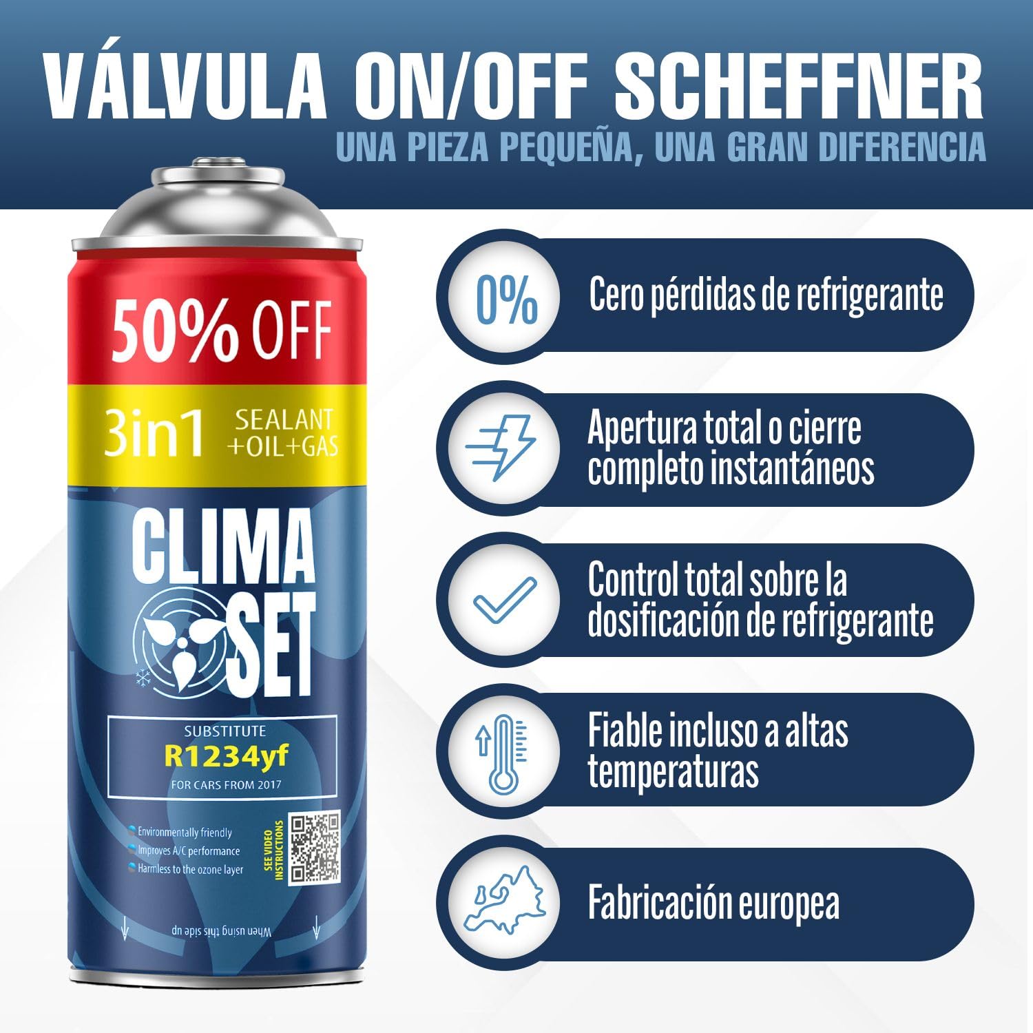 ClimaSet Recambio gas R1234yf 3in1 - Kit recarga aire acondicionado coche 2x235 g - Sustituto del refrigerante R1234yf - botella refrigerante coche - Gas aire acondicionado coche - ECO