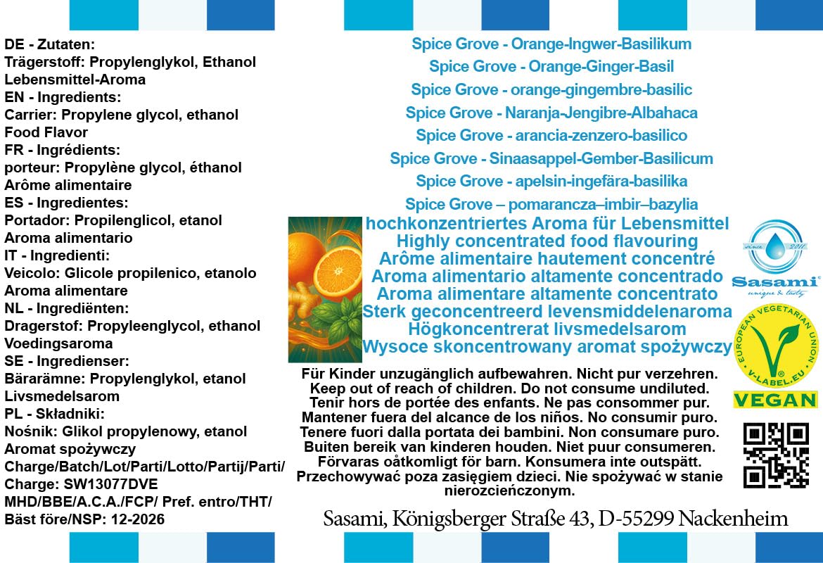 Spice Grove – pomarańcza–imbir–bazylia aromat koncentrat – Wegański – Sasami – 100ml