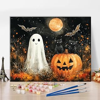 Painting Kits for Adults Spooky Halloween Night DIY Number Painting for Adults Ghostly, Cats and Pumpkin Paint by Numbers Kit Stress Relief Craft Kits Creative Gift for Wall Decor(40x50cm)