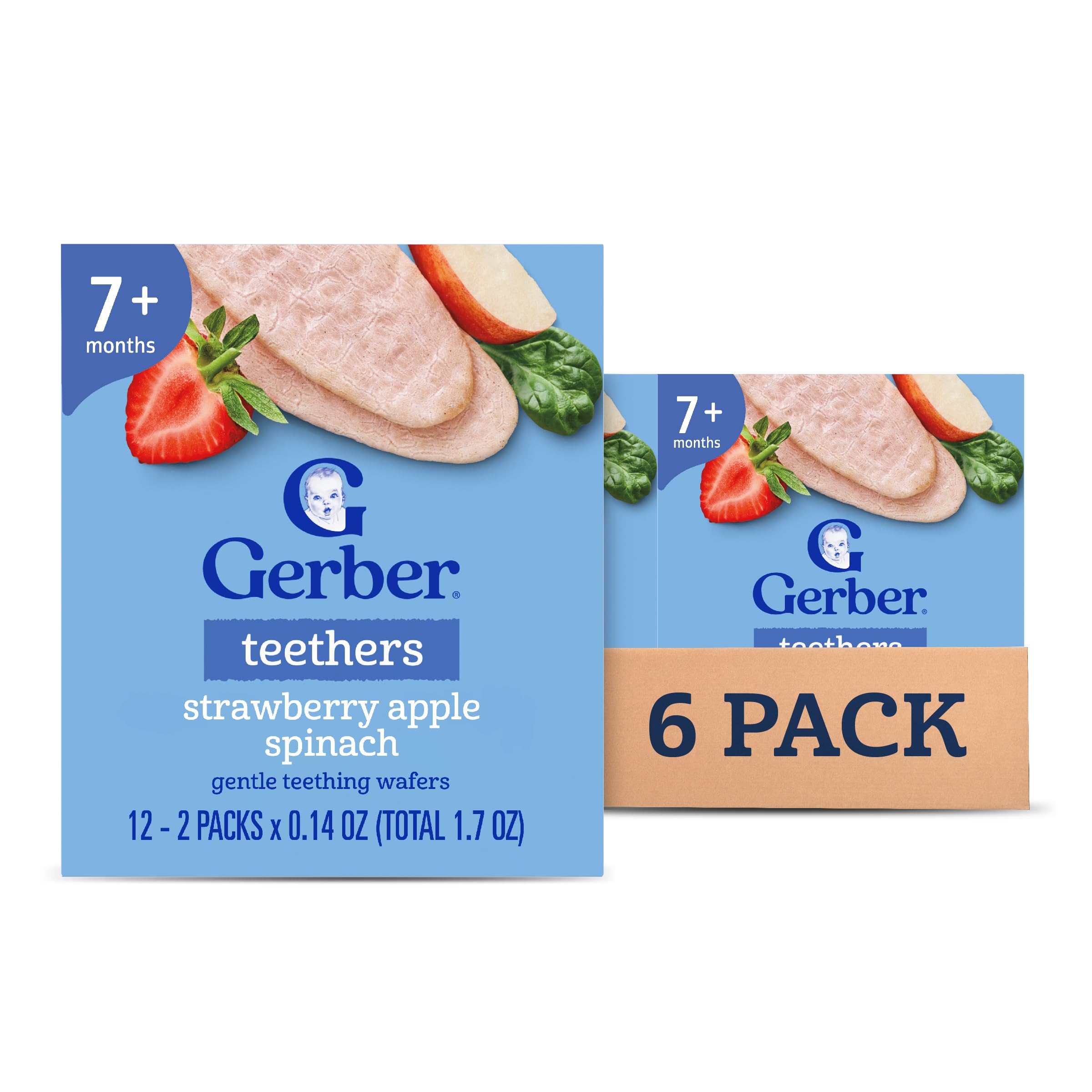 Gerber Teethers, Strawberry Apple Spinach Gentle Teething Wafers, Baby Teething Snacks, 6PKReducing CO2