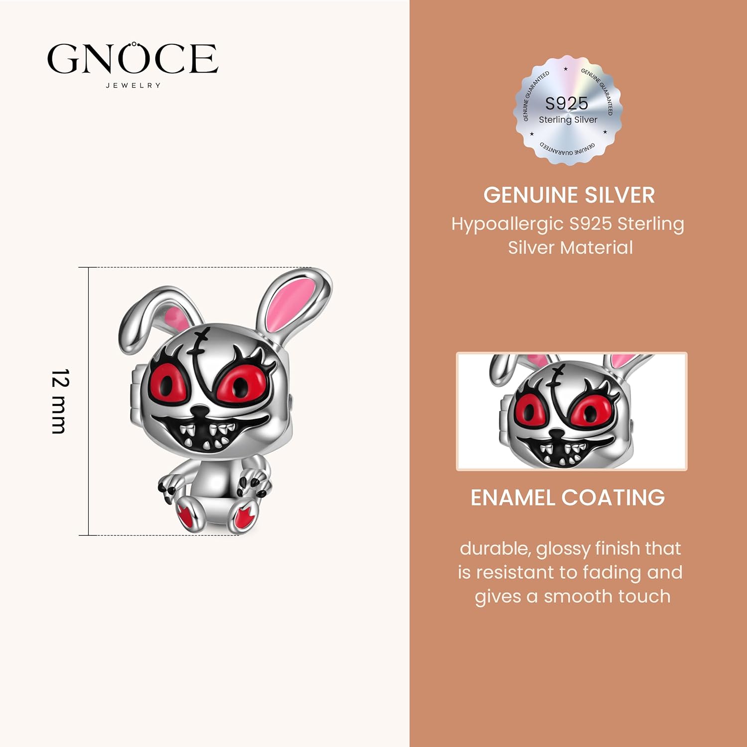GNOCE Halloween Bunny Face Changeable Charm Bracelet for Women, S925 Sterling Silver Dangle Charms for Women Wife, Valentine‘s Day, Mother’s Day Jewelry