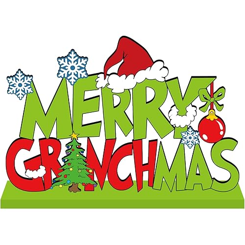 Christmas Decorations for Home Wood Table Centerpieces Green Merry Christmas Centerpieces for Tables 11.8x7.9inch Large Size Christmas Tree Pattern Wood Tabletopper