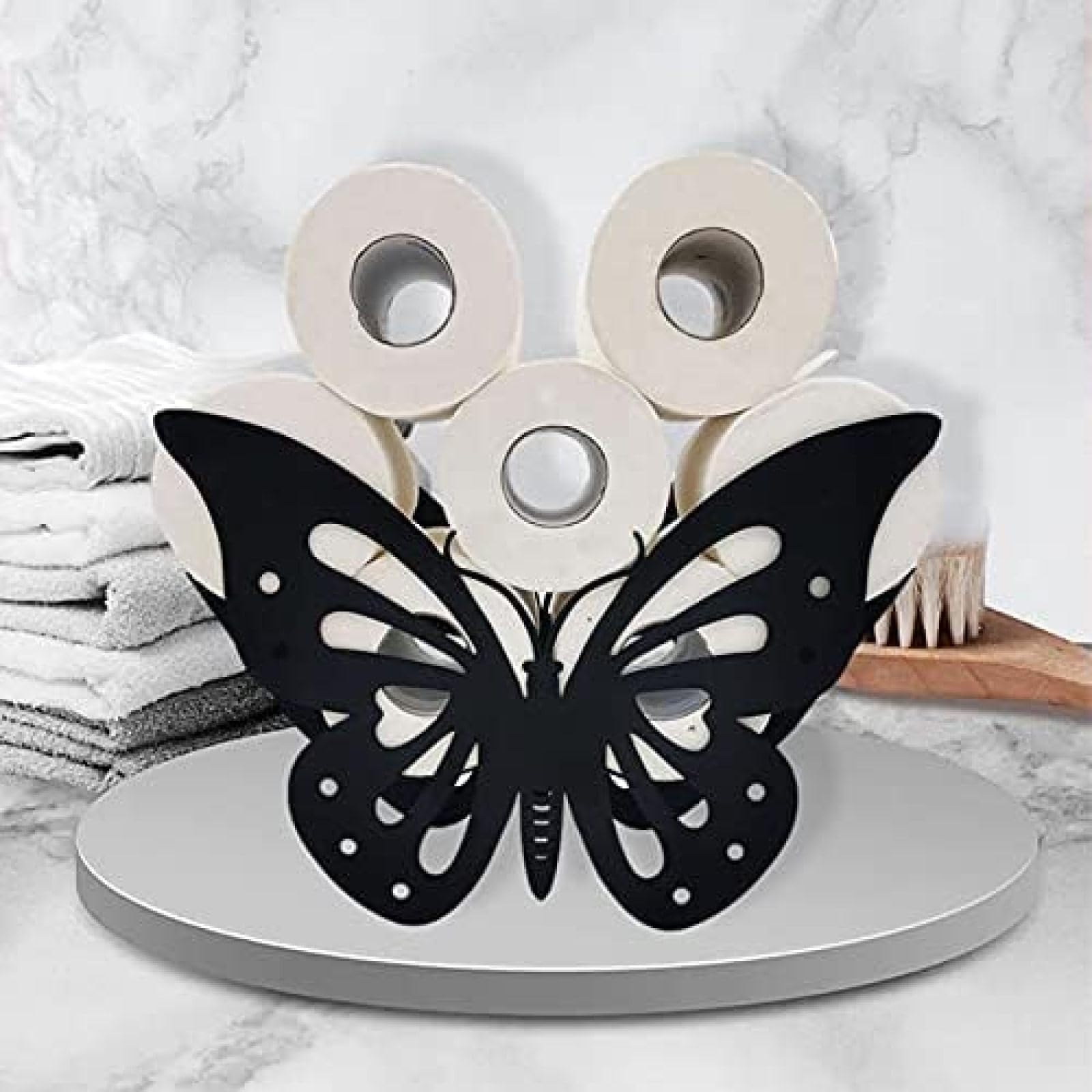 Metal Toilet Roll Holder, Black Toilet Roll Holder Toilet Roll Holder, Toilet Roll Holder Standing,Butterfly,36.5x12x23cm - Image 4
