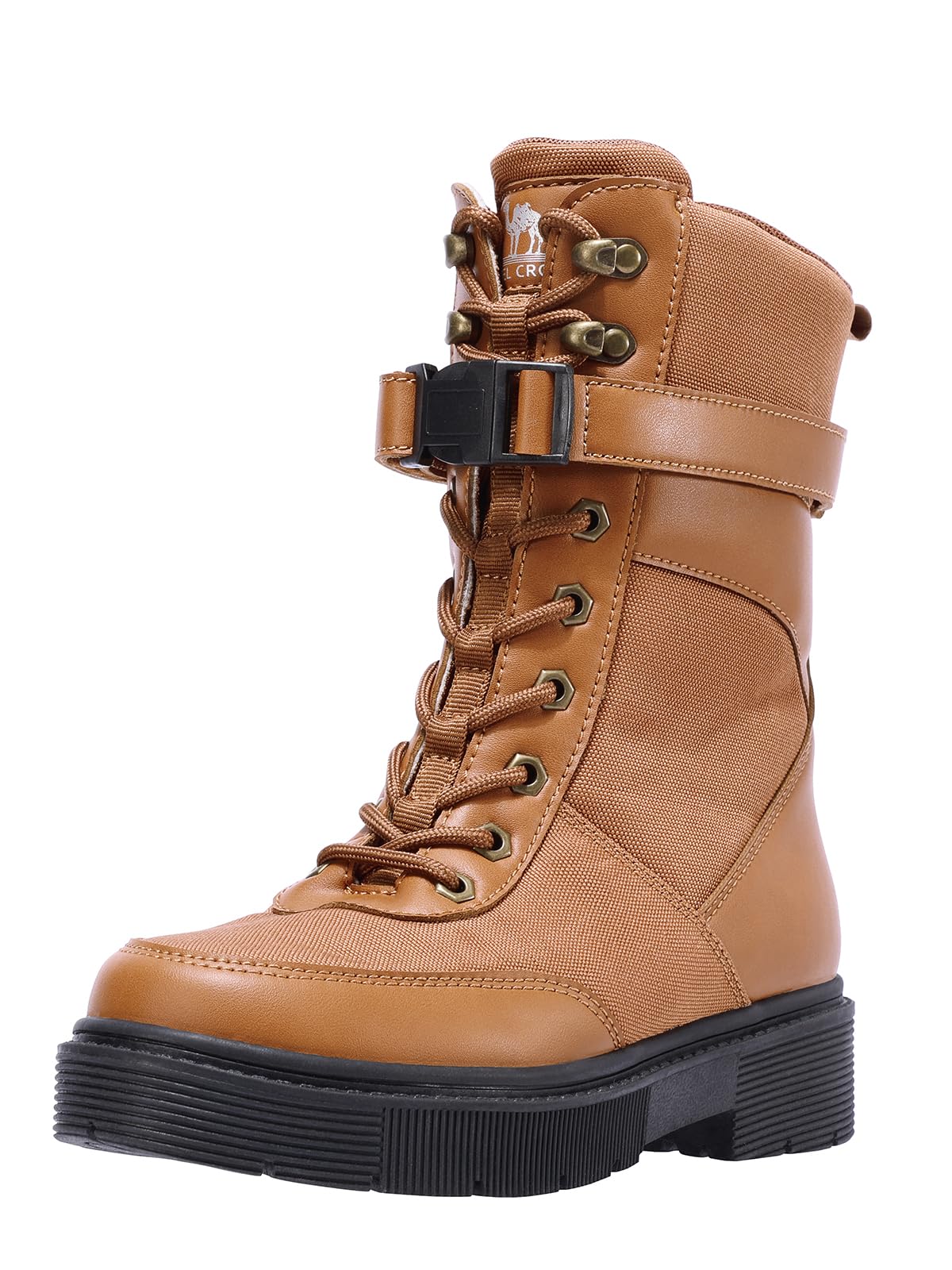 CAMEL CROWN Womens Mid Calf Boots - Combat Lace Up Style Chunky Lug Sole Non-Slip Shoes - Low