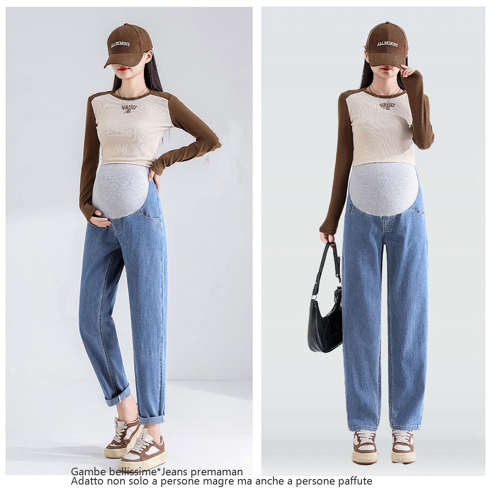 Jeans embarazada 7/8 Dad Fit Loose – Cintura ajustable, corte cómodo y deslumbrante, embarazo, perfectos para mujeres menores de 168 cm (modelo pata de elefante, oculta las imperfecciones)
