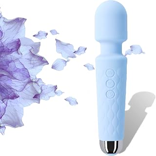 ZOOYY Rechargeable Personal Wand Massager - Quiet & Waterproof 20 Patterns 8 Speeds Travel Bag Included Men Women Perfect for Tension Relief, Muscle, Back, Soreness, Recovery Round, Blue